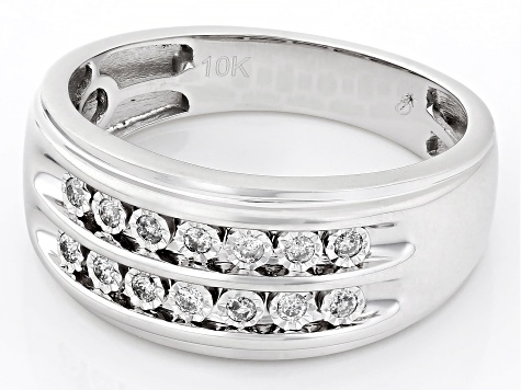 White Diamond 10k White Gold Mens Band Ring 0.20ctw