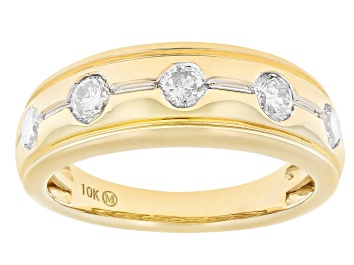 Picture of White Diamond 10k Yellow Gold Men's Band Ring 1.00ctw
