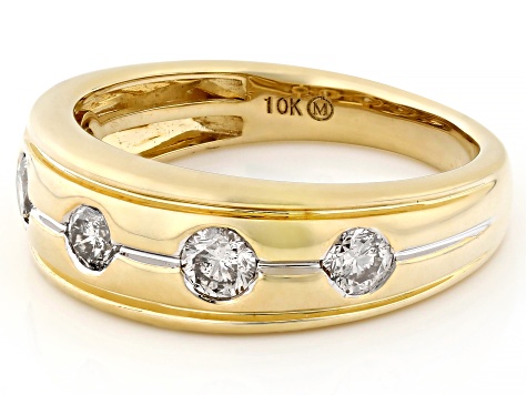 White Diamond 10k Yellow Gold Men's Band Ring 1.00ctw