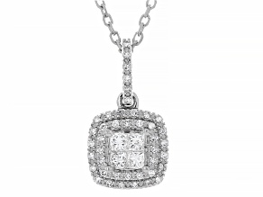 White Diamond 10k White Gold Cluster Pendant With Cable Chain 0.25ctw
