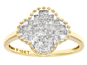White Diamond 10k Yellow Gold Clover Cluster Ring 0.55ctw