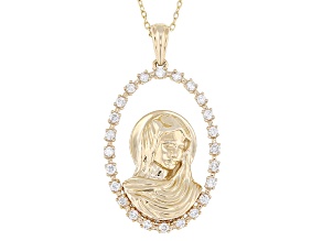 White Diamond 10k Yellow Gold Lady Of Guadalupe Pendant With Cable Chain 0.30ctw