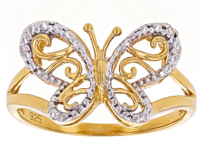 White Diamond Accent 14k Yellow Gold Over Sterling Silver Butterfly Open Design Ring
