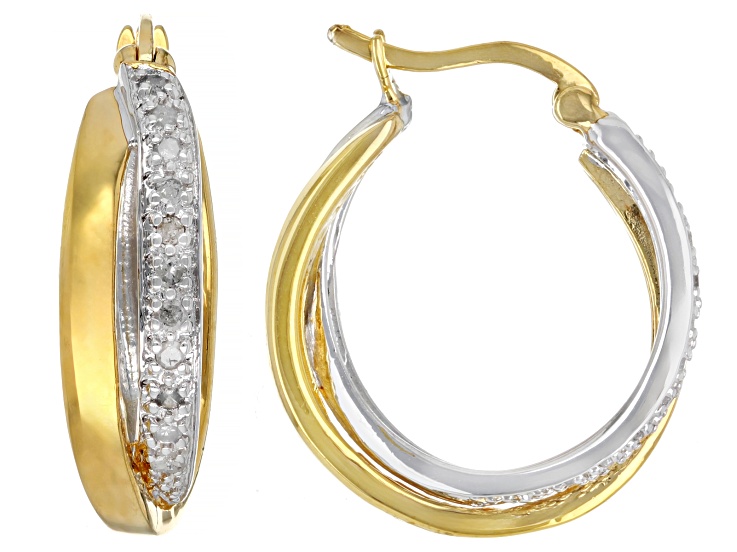 White Diamond Rhodium And 14k Yellow Gold Over Sterling Silver Hoop Earrings 0.25ctw