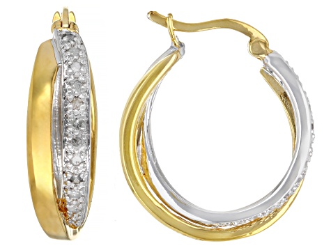 White Diamond Rhodium And 14k Yellow Gold Over Sterling Silver Hoop Earrings 0.25ctw