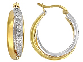 White Diamond Rhodium And 14k Yellow Gold Over Sterling Silver Hoop Earrings 0.25ctw