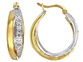 White Diamond Rhodium And 14k Yellow Gold Over Sterling Silver Hoop Earrings 0.25ctw
