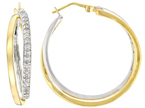 White Diamond Rhodium And 14k Yellow Gold Over Sterling Silver Hoop Earrings 0.50ctw