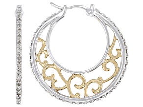 White Diamond Rhodium And 14k Yellow Gold Over Sterling Silver Hoop Earrings 0.50ctw