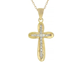 White Diamond 14k Yellow Gold Over Sterling Silver Cross Pendant With Cable Chain 0.10ctw