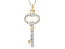White Diamond 14k Yellow Gold Over Sterling Silver Key Pendant With Cable Chain 0.20ctw