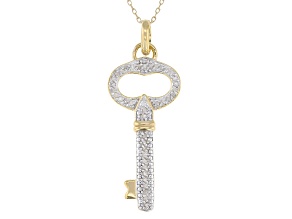 White Diamond 14k Yellow Gold Over Sterling Silver Key Pendant With Cable Chain 0.20ctw