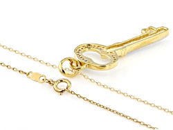 White Diamond 14k Yellow Gold Over Sterling Silver Key Pendant With Cable Chain 0.20ctw