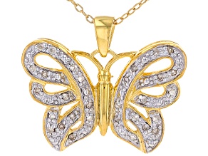 White Diamond 14k Yellow Gold Over Sterling Silver Butterfly Pendant With Cable Chain 0.20ctw