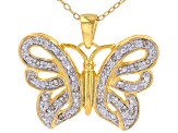White Diamond 14k Yellow Gold Over Sterling Silver Butterfly Pendant With Cable Chain 0.20ctw