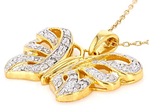 White Diamond 14k Yellow Gold Over Sterling Silver Butterfly Pendant With Cable Chain 0.20ctw