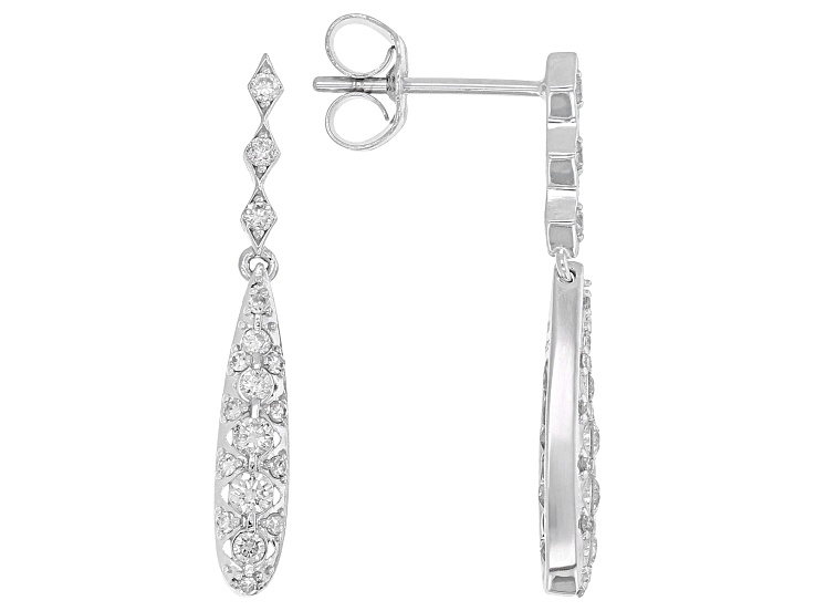 White Diamond 10k White Gold Dangle Earrings 0.33ctw