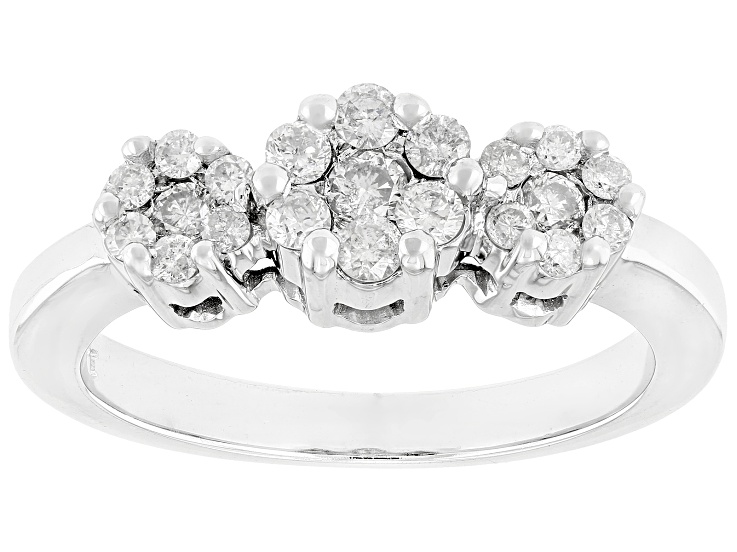 White Diamond 10k White Gold Cluster Ring 0.50ctw
