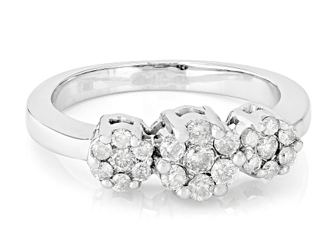 White Diamond 10k White Gold Cluster Ring 0.50ctw