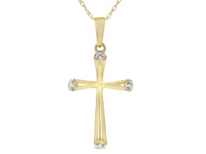 White Diamond Accent 10k Yellow Gold Cross Pendant With Rope Chain