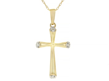 Picture of White Diamond Accent 10k Yellow Gold Cross Pendant With Rope Chain