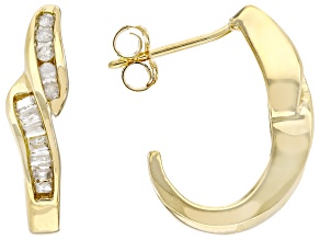 White Diamond 10k Yellow Gold J-Hoop Earrings 0.20ctw