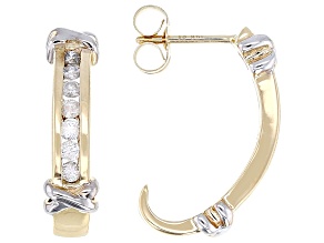 White Diamond 14k Yellow Gold J-Hoop Earrings 0.50ctw