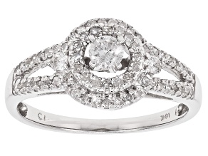 White Diamond 10k White Gold Halo Ring 0.45ctw