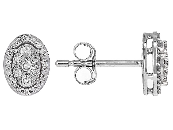 White Diamond 10k White Gold Cluster Stud Earrings 0.25ctw