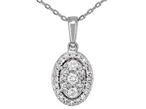 White Diamond 10k White Gold Cluster Pendant With Cable Chain 0.20ctw