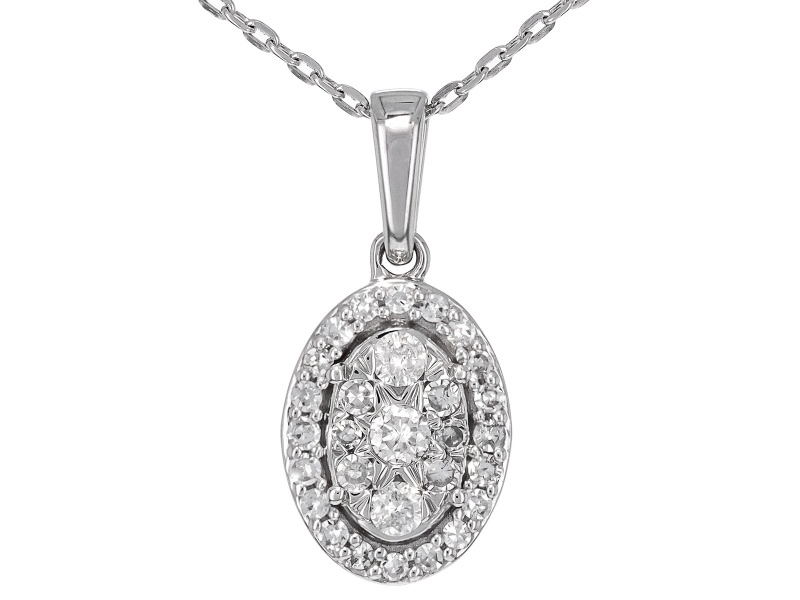 White Diamond 10k White Gold Cluster Pendant With Cable Chain 0.20ctw