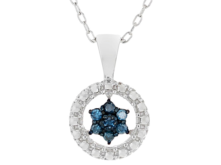 Blue Diamond Rhodium Over Sterling Silver Pendant With Cable Chain 0.10ctw