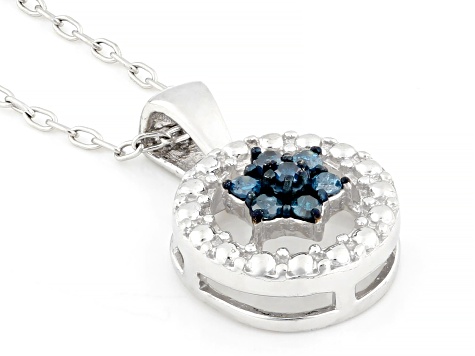 Blue Diamond Rhodium Over Sterling Silver Pendant With Cable Chain 0.10ctw