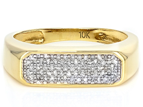 White Diamond 10k Yellow Gold Mens Ring 0.20ctw