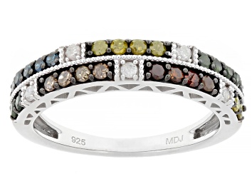 Picture of Multi-Color And White Diamond Rhodium Over Sterling Silver Band Ring 0.50ctw