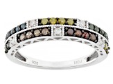 Multi-Color And White Diamond Rhodium Over Sterling Silver Band Ring 0.50ctw