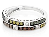 Multi-Color And White Diamond Rhodium Over Sterling Silver Band Ring 0.50ctw