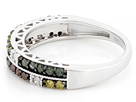 Multi-Color And White Diamond Rhodium Over Sterling Silver Band Ring 0.50ctw