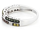 Multi-Color And White Diamond Rhodium Over Sterling Silver Band Ring 0.50ctw