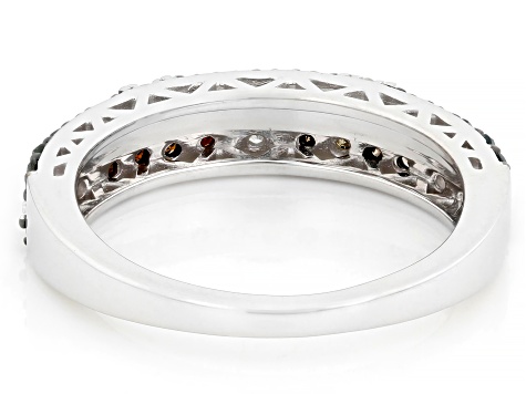 Multi-Color And White Diamond Rhodium Over Sterling Silver Band Ring 0.50ctw