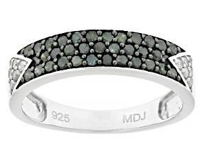 Green And White Diamond Rhodium Over Sterling Silver Band Ring 0.50ctw