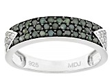 Green And White Diamond Rhodium Over Sterling Silver Band Ring 0.50ctw