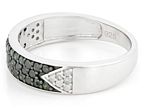 Green And White Diamond Rhodium Over Sterling Silver Band Ring 0.50ctw