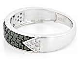 Green And White Diamond Rhodium Over Sterling Silver Band Ring 0.50ctw