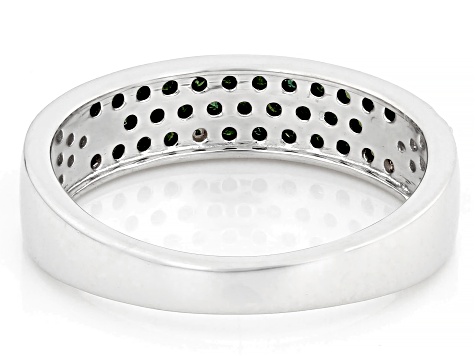 Green And White Diamond Rhodium Over Sterling Silver Band Ring 0.50ctw