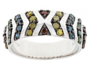 Multi-Color Diamond Rhodium Over Sterling Silver Band Ring 0.75ctw