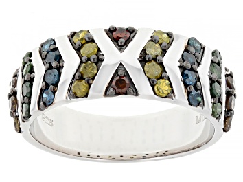 Picture of Multi-Color Diamond Rhodium Over Sterling Silver Band Ring 0.75ctw