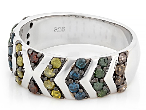 ttt_msw ブローチ シルバー Multi-Color Diamond Rhodium Over Sterling Silver Band Ring