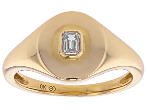 White Diamond 10k Yellow Gold Signet Ring 0.16ctw