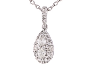 White Diamond 10k White Gold Teardrop Dangle Pendant With Cable Chain 0.25ctw